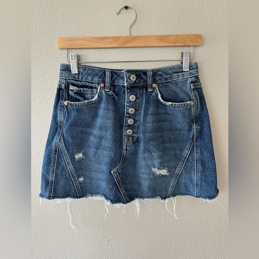 We The Free 100% Cotton Button Fly Denim Mini Skirt Size 27